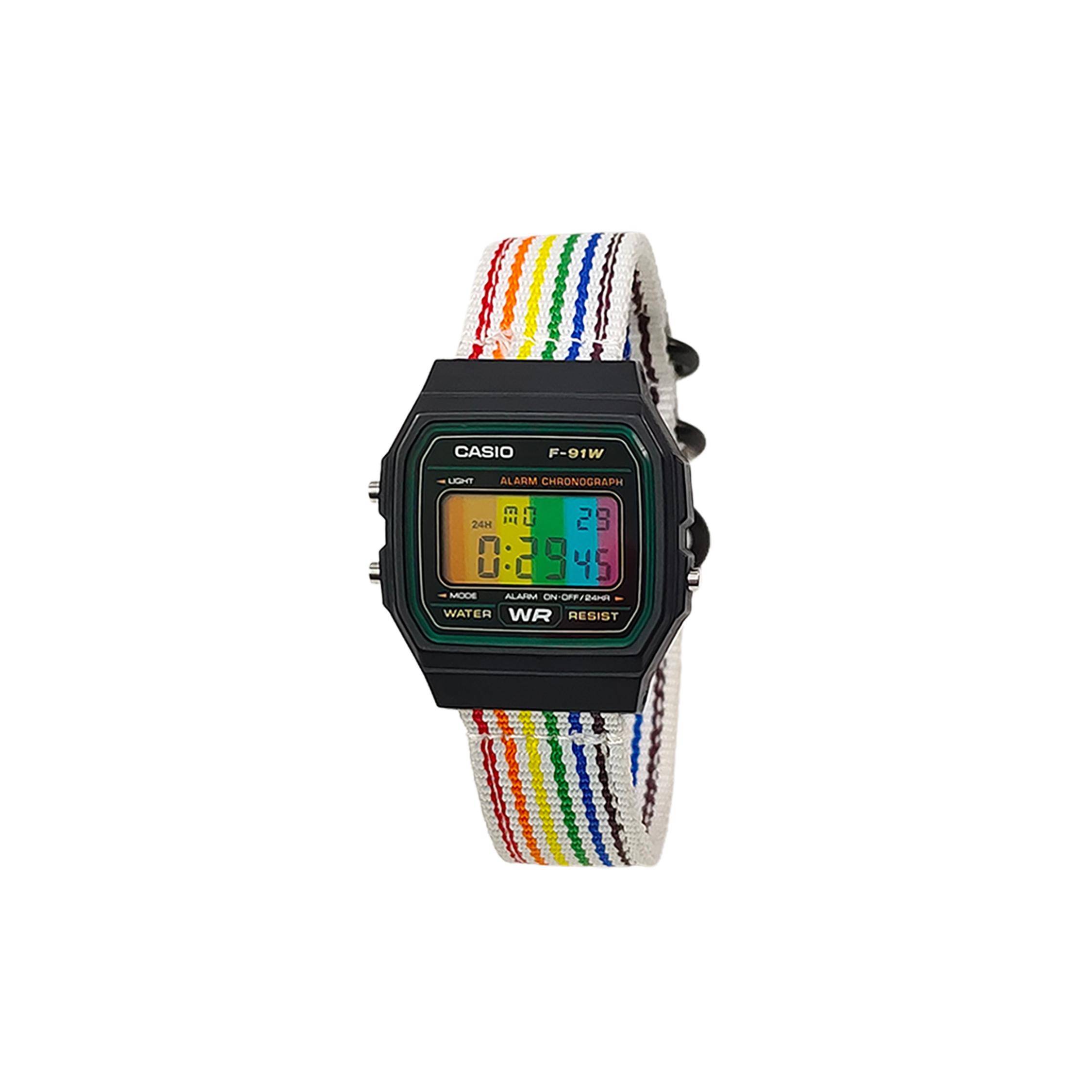 CASIO Custom Collection Kvartsverk Nylonarmband Klocka Herrklockor Svart Urtavla F-91W-3(Watch5--) black