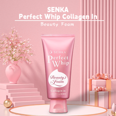 SENKA Perfect Whip Collagen in Beauty Foam Cleanser 120g, Djuprengörande och återfuktande ansiktstvätt med Silk Essence och dubbel hyaluronsyra, oljek - Kollagenskummande rengöringsmedel