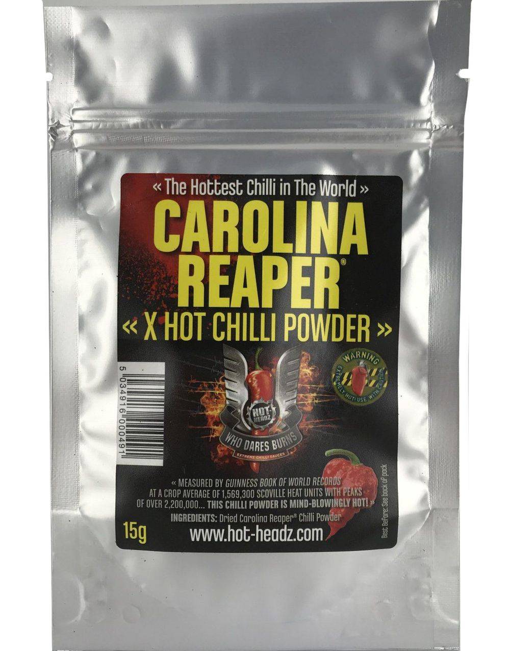 Who Dares Burns! Carolina Reaper X-Hot Chilli Powder - Extremt Starkt Carolina Reaper Chilipulver 15 gram (Ecuador) - Flerfärgad