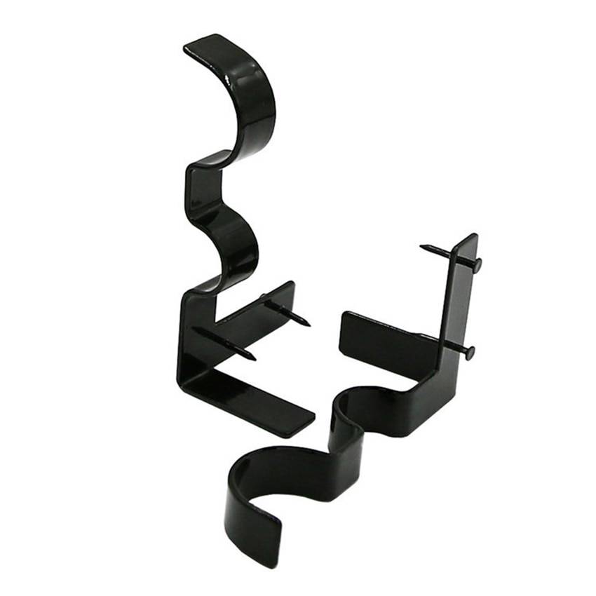 2 st/set tunga gardinstångsfästen, dubbel gardin draperi stångfäste, gardinstång vägghållare, svart, silver - Svart