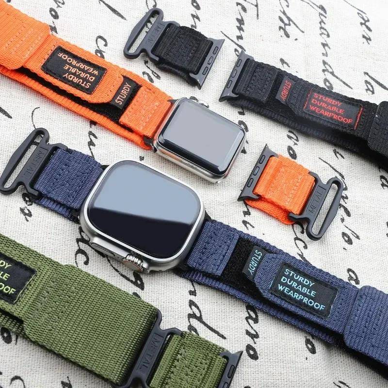 Sportnylonrem för Apple Watch-band Ultra 2 49 mm 46 mm 42 mm 45 mm 44 mm 41 mm 40 mm Armband för Iwatch Series 10 9 8 7 6 SE 5 4 black