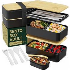 Umami Adult All-in-One Bento Box 1200ml with 1 Sauce Jar and 4 Cutlery, BPA Free Lunch Box for Men/Women, 2 Meal-Prep Boxes for Microwave, Dishwasher and Freezer