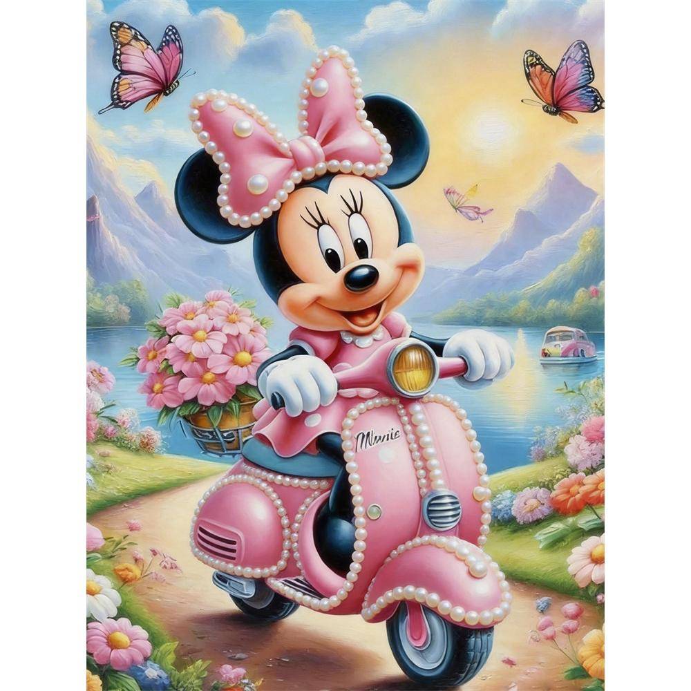Disney Pearl Painting Set Minnie Riding A Pearl Motorbike Exquisite and Sparkling Artwork Perfect for Home Wall Decoration and Handmade Gifts 35x45cm