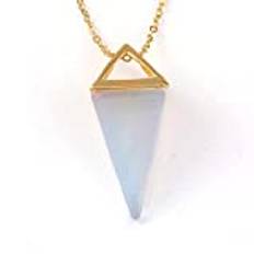 Reiki Chakra Piramide Pendolo Gemma Naturale di Pietra Del Pendente Della Collana Monili Europei Hexagon Cristallo di Modo Pilastro Amuleto Gioielli-Opal GULD