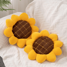 3D Solrosblomma Golvkudde Sittkuddematta Solrosformad Kuddkudde Gula Stolsunderlägg Dekorativ Plysch För Säng Bil Soffa Stol Soffa Kontorsflickor Pres (40 cm,50 cm,70 cm)