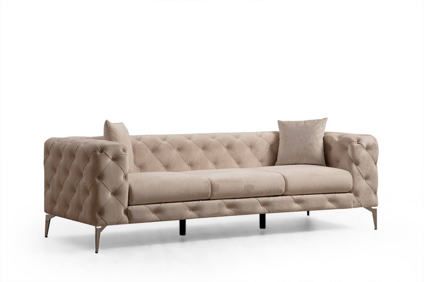 Norda Design Modern 3-sitssoffa, 237 cm | Ram i bokträ, kromade ben, avtagbara dynor, elegant design