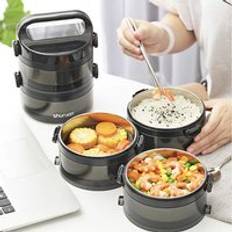 Bärbar termisk matlåda mikrovågsugn rostfritt stål japansk termos matlåda bento lådor läckagefodrad matbehållare matlåda - Lila 2 lager