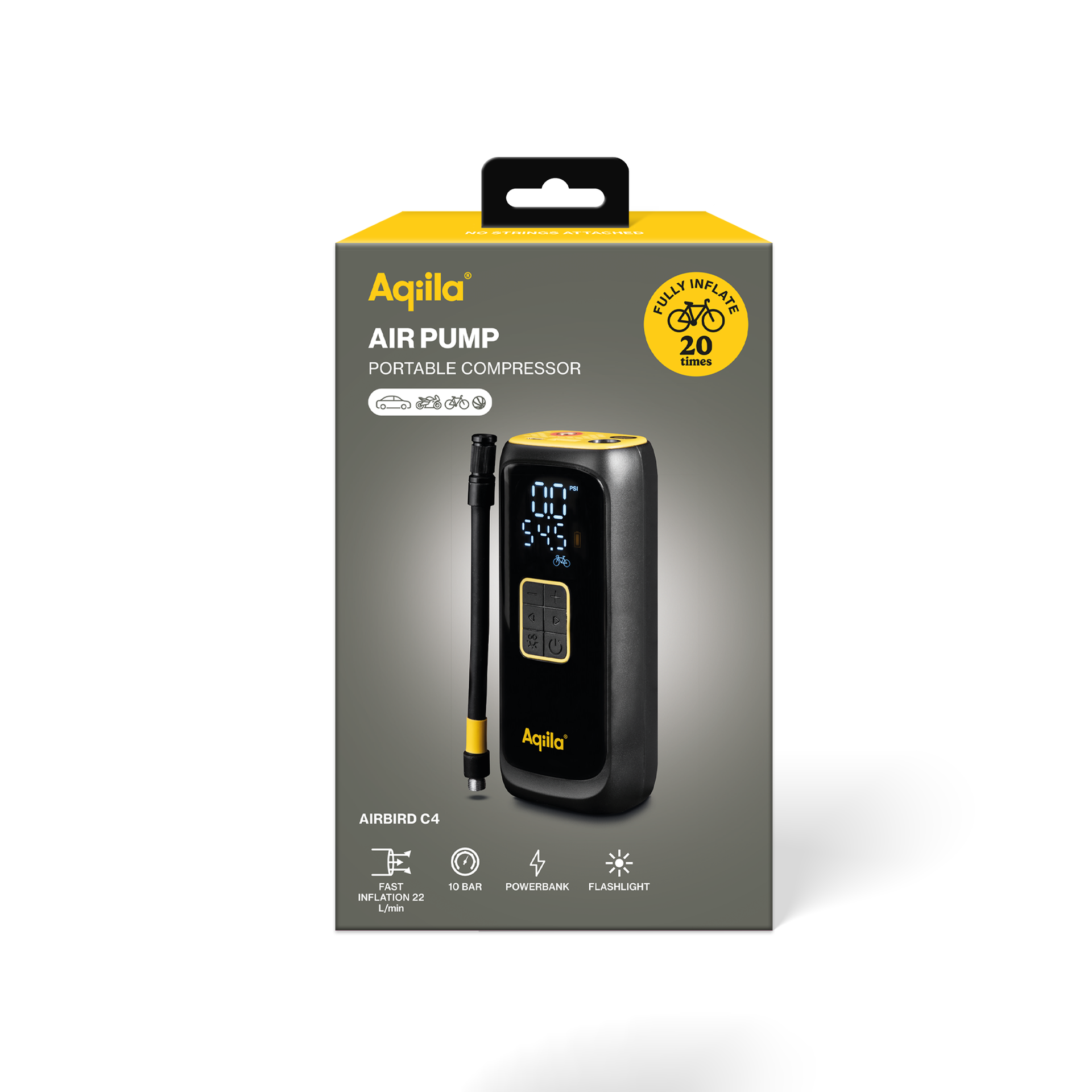 Kompressor Aqiila Airbird C4, 10,3 bar, batteridriven, digital display