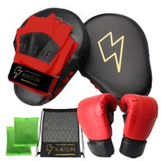 KAISIN Boxing Gloves Mitts Set with Storage Bag by Active x Black Mitts Gloves [Supervised Kickboxers] (Red Set)