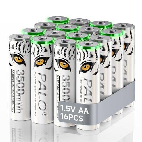 Mspalocell Litium AA-batteri 1,5V 3500mWh, Tigerprint & med laddningsljus, 1500 cykler Låg självurladdning AA-batterier Uppladdningsbara, paket med 16 batterier med batterilåda