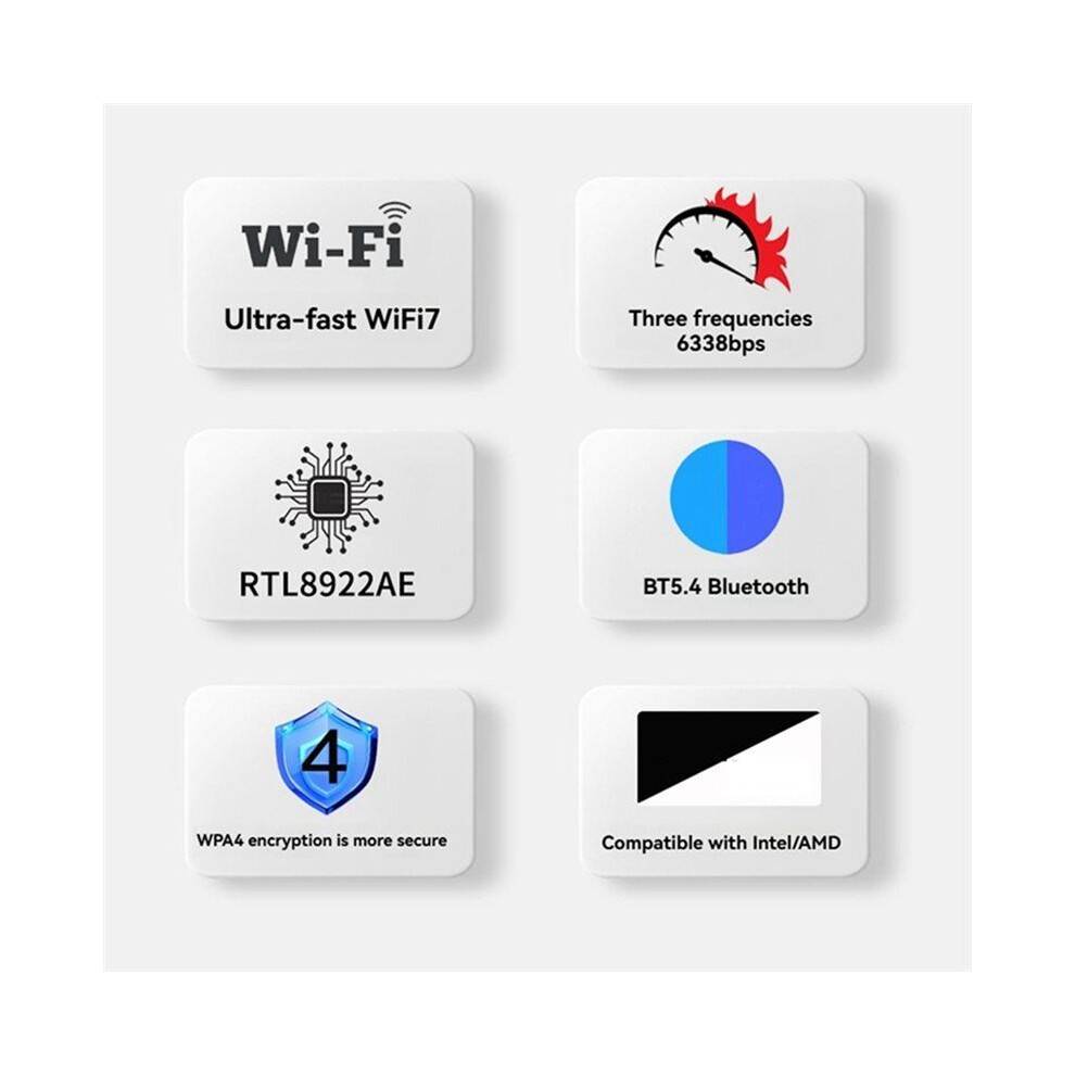 RTL8922AE WiFi7 Adapter Built-in PCIe Wireless Network Card 2.4G/5G/6GHz 6338Mbps 5.4 with 10DB Antenna