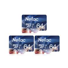 Netac 64G Micro-SD-Karte, 3 Pack, A1, U3, C10, V30, 4K, 667X, UHS-I, Geschwindigkeit bis zu 100/30 MB/Sec(R/W), Micro-SD-Karte für Telefon, Camcorder, Switch, Go Pro, Tablet