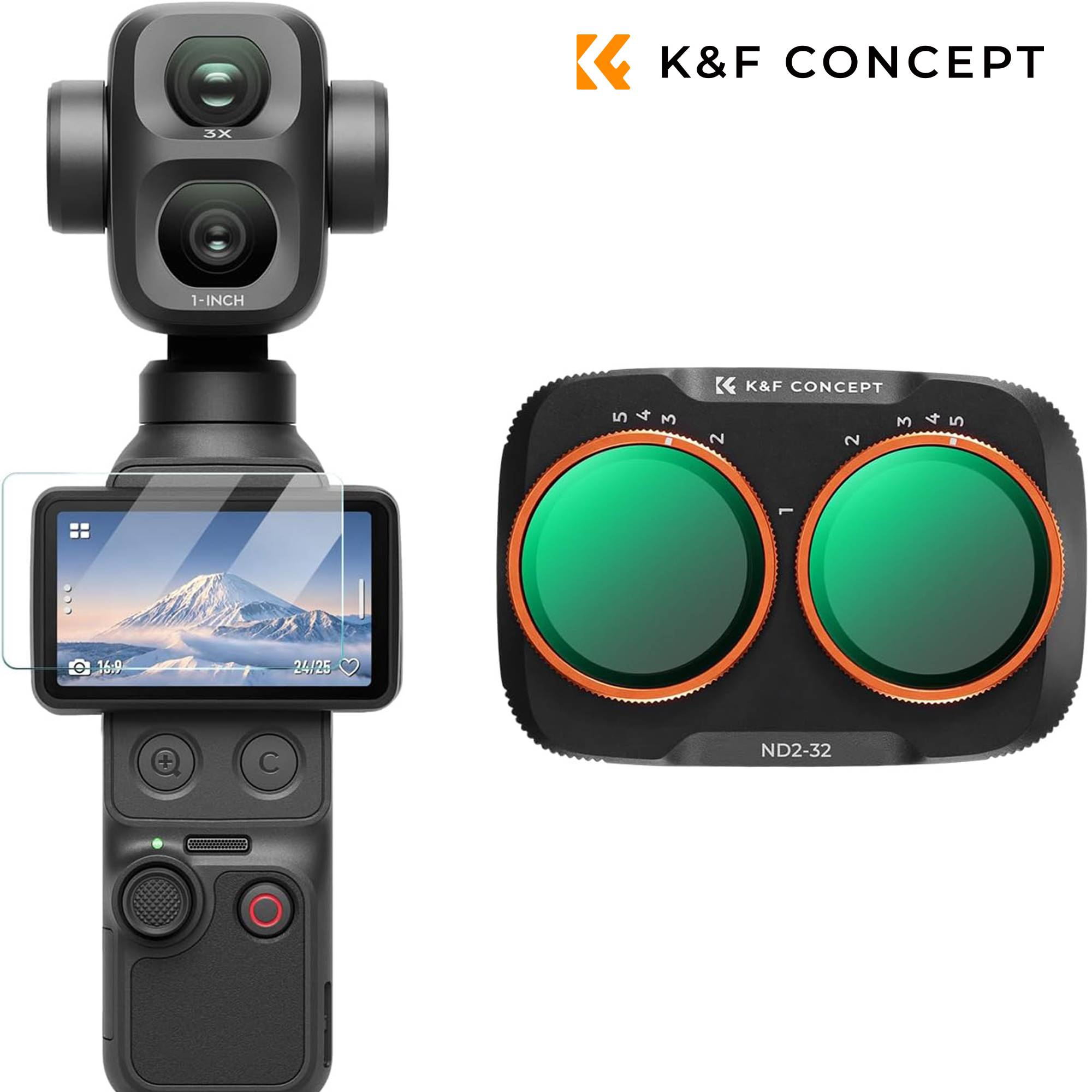 K&F CONCEPT Variable ND Filter for DJI Osmo Pocket 4P Variable ND2-32 ND32-512 Neutral Density Filter Snap‑on Quick Install