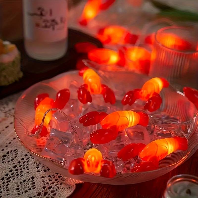 78.74 Inch 10 Lights Lobster String Lights, Battery Operated 10 Led Lobster Fairy Night Light, For Summer Camping Wedding Birthday Bedroom Gathering Halloween Christmas
