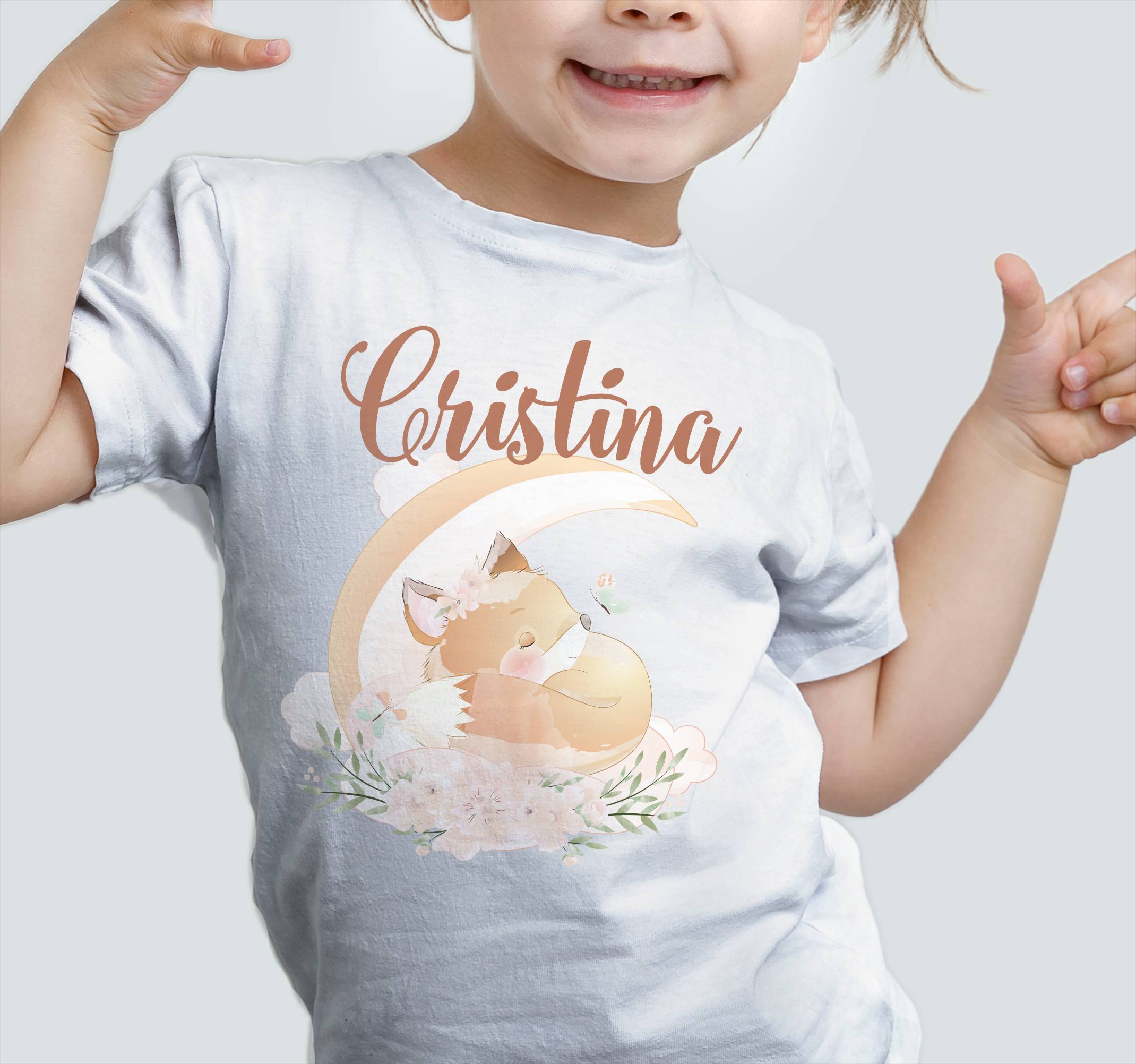 Söt räv för flicka med namn baby t-shirt