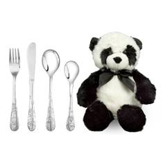 Barnebestik Panda i stål inkl. blød bamse