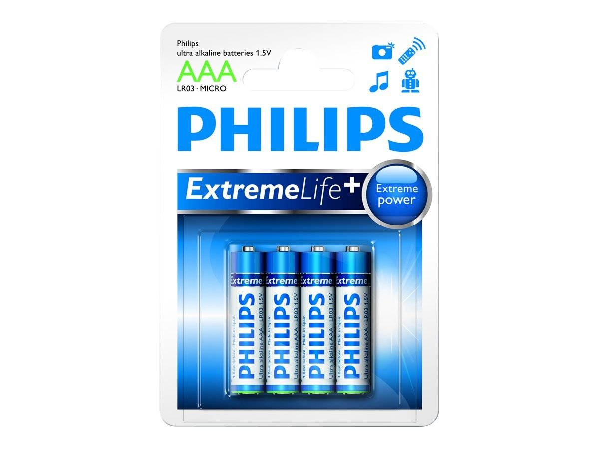 Philips ExtremeLife+ AAA type Standardbatterier 4 --> I externt lager, forväntat leveransdatum hos dig 11-03-2026