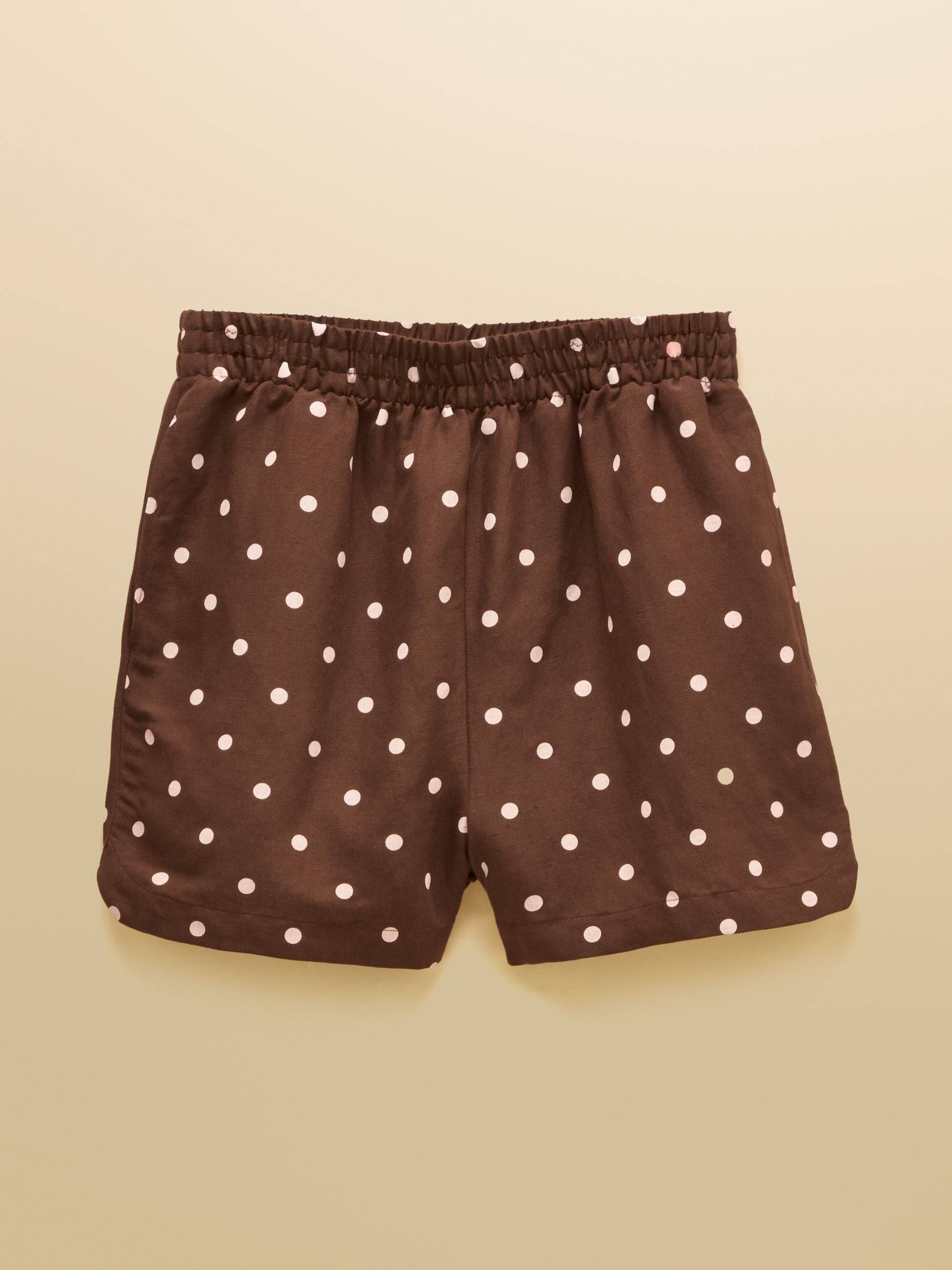 Joules Joules Chocolate Brown Spot Pull on Short With Linen