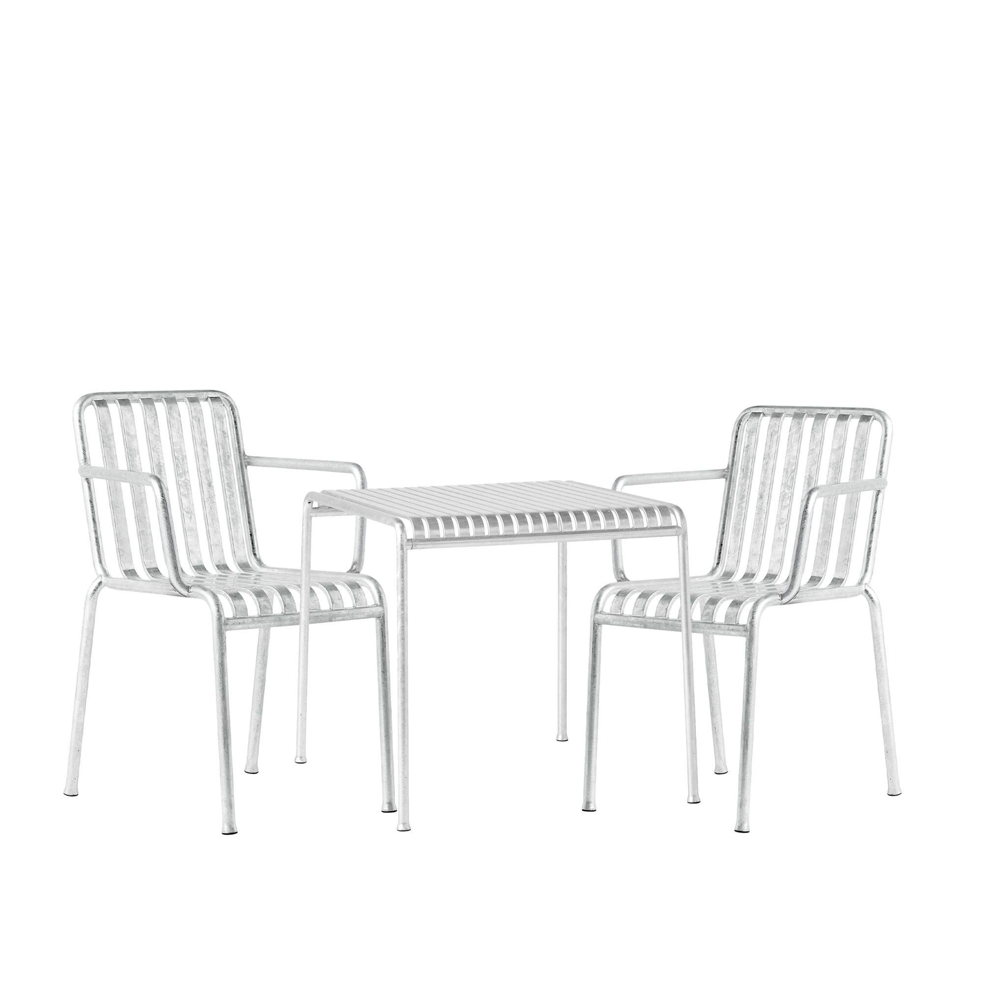 HAY - Palissade spisestuesæt med bord & 2 lænestole hot galvanised - Havemøbelsæt til spisning - Ronan & Erwan Bouroullec