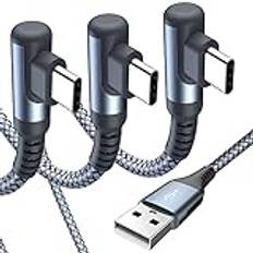 USB C Kabel 90 grader [3Pack 1m2m3m] 3.1A Snabbladdning USB Type C-laddkabel Kompatibel med i Phone 16 15 Pro Max,Samsung Galaxy S25 S24 S23 S22,Sony,Xiaomi,XRedmi,Huawei,Pixel,USB C-enheter.