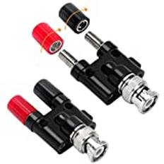 2 Stycken BNC Hane till 2 x 4mm Dubbel Banana Jack Binding Post Coaxial Adapter för Oscilloskopkabel, KUOQIY RF Coaxial Splitter Double Connector Jack, BNC Hane till Dual Banana Jack