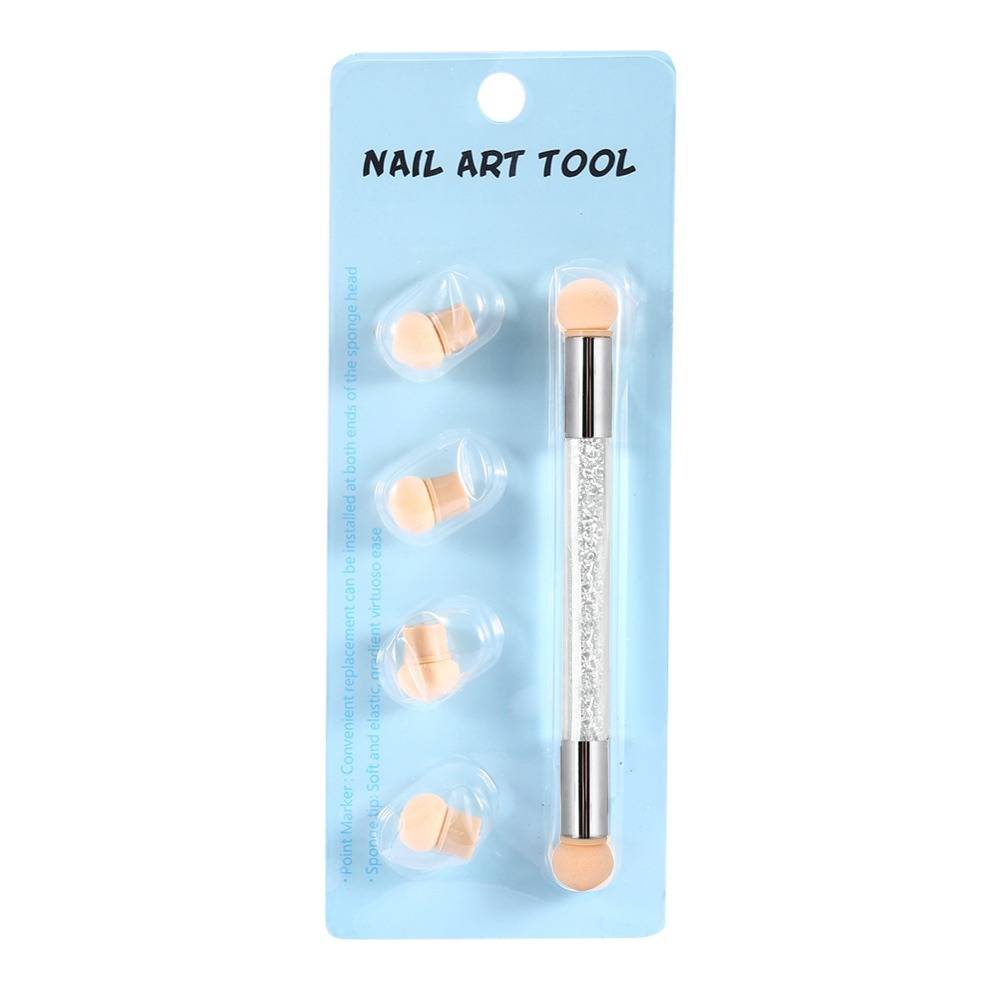 Double End Nail Art Pen UV Gel Compatible Transparent Handle Gradient Shading Brush 4 Extra Sponge Heads Nail Art Painting Brush