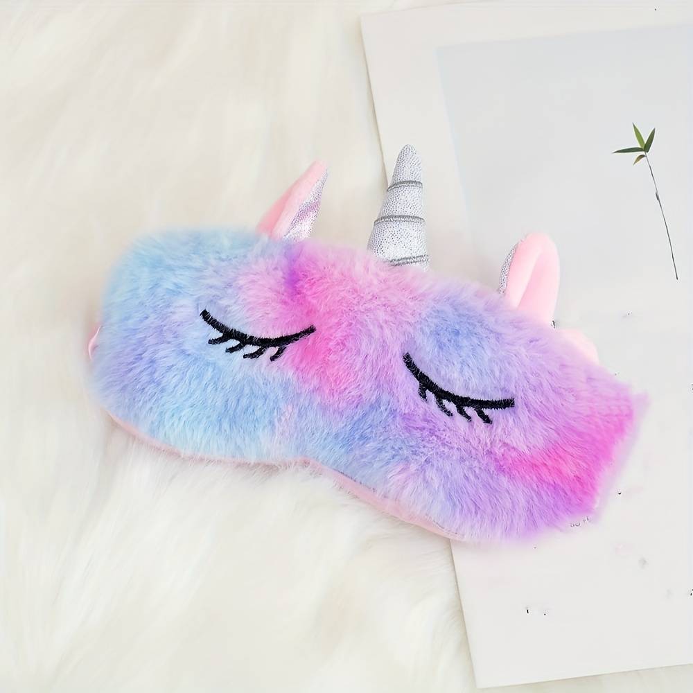 TEMU Embroidered Plush Eye Mask, Light-blocking Sleep Eye Mask, Unicorn Ear Cute Eye Mask, Soft & Comfortable, For Lunch Break Travel Nap