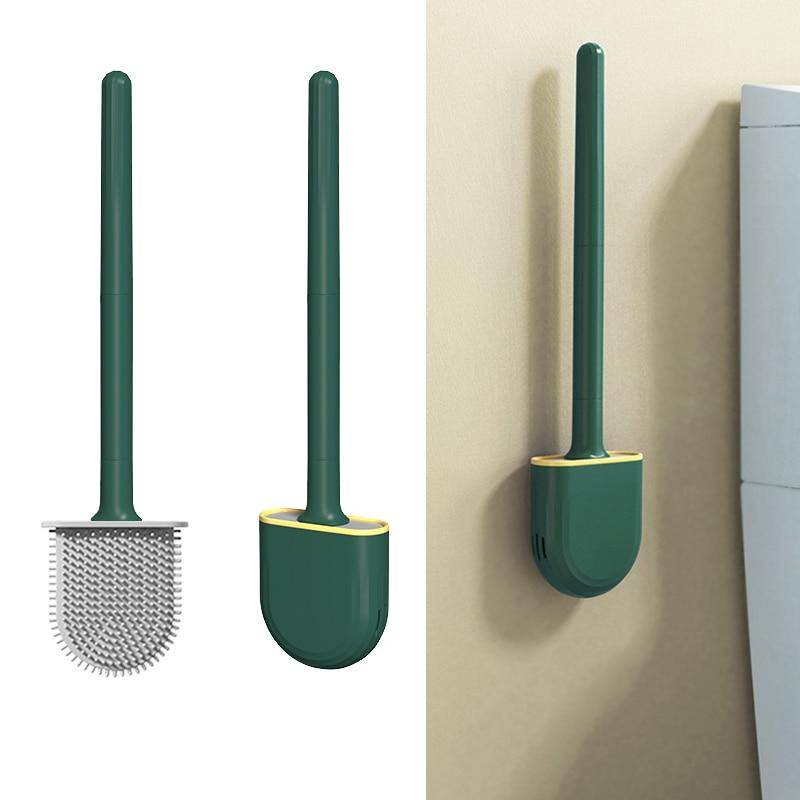 Ny Mini Toalettborste Med Hållare Set Långskaft Svart Silikon Toalettrengöringsborste Väggmonterad WC Toalett Badrumstillbehör