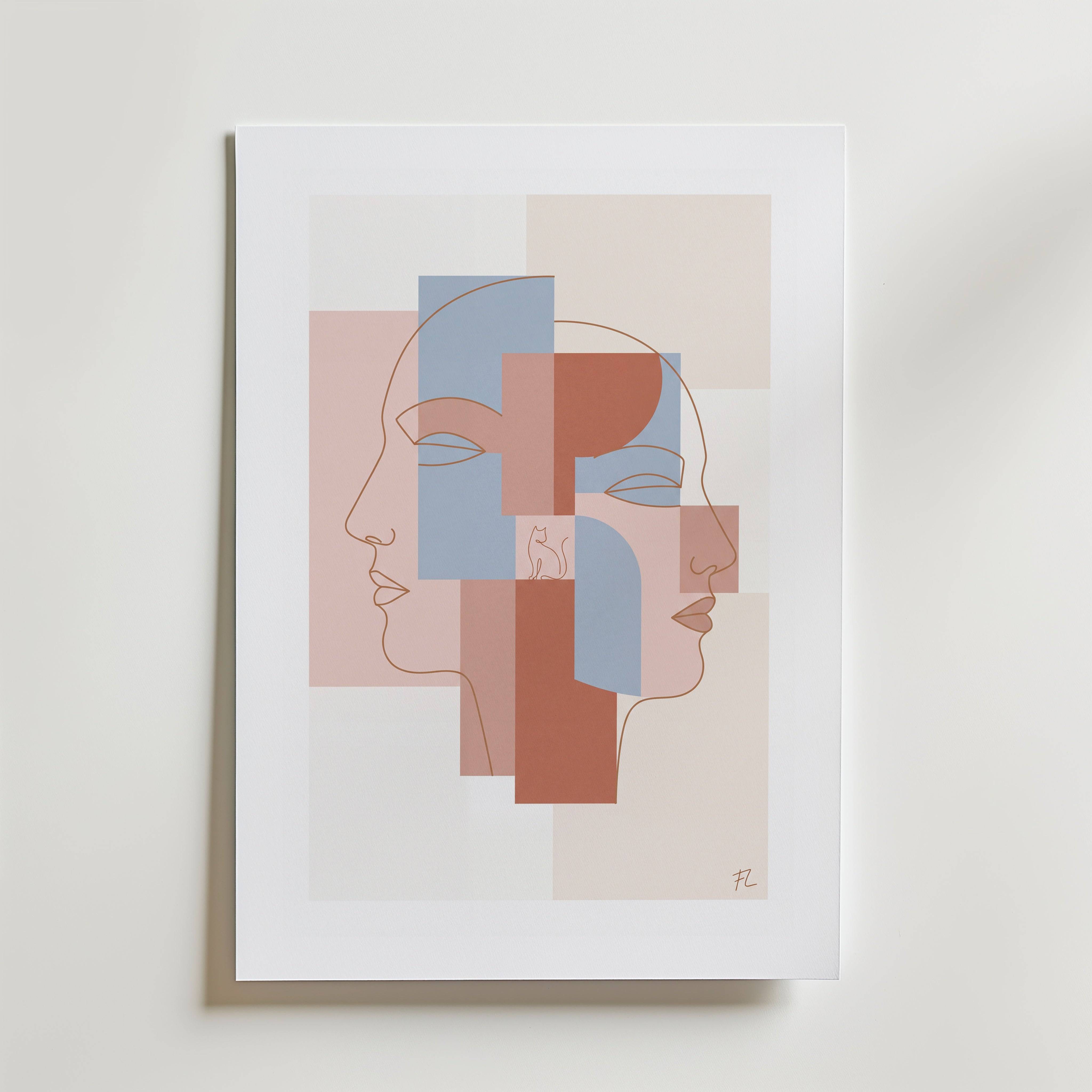 Freja Lund To Ansigter - Fine Art Poster 13x18 cm Med passepartout