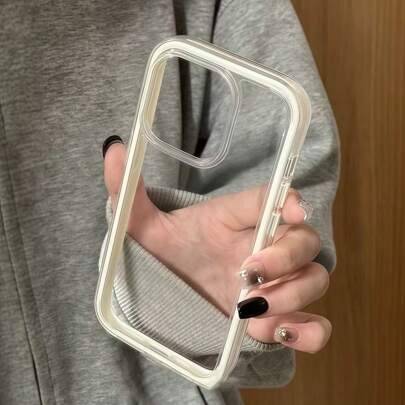 Minimalistisk enfärgad rosa vit svart blå grön moderiktigt skyddande fodral 3-i-1 tjockt hårt material högkvalitativt Apple smartphone moderiktigt kre - Vitt (Multi-size)