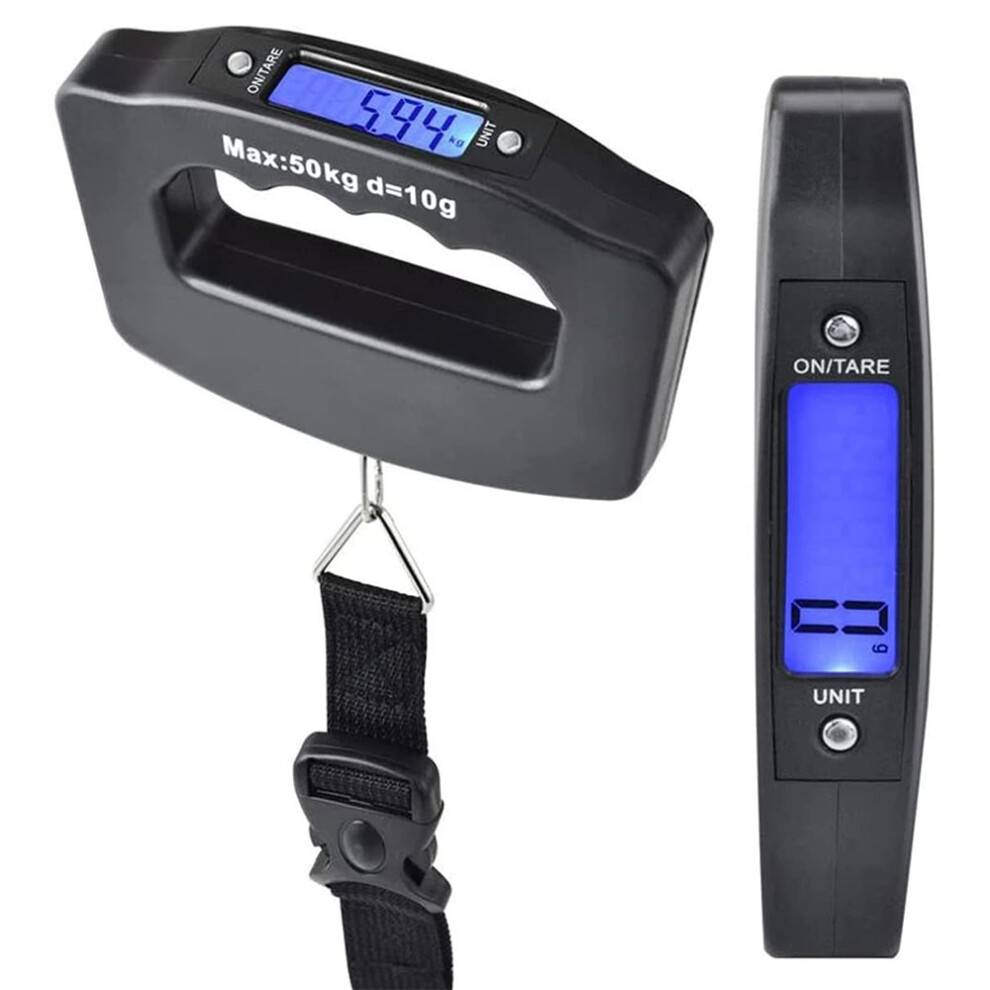 Bærbar bagagevægt, hæng den op og mål din bagage med det samme, tydeligt og letlæseligt digitalt LCD-display med baggrundsbelysning til svagt lys