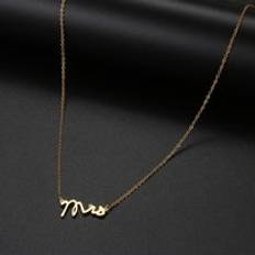 Rostfritt stål halsband fröken engelska bokstäver enkelt hänge kedja krage halsband för kvinnor smycken fröken mrs - Guld-