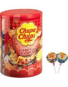 100 St Chupa Chups Fresh Cola - Stor Låda med 2 Olika Colaklubbor 1,2 kg