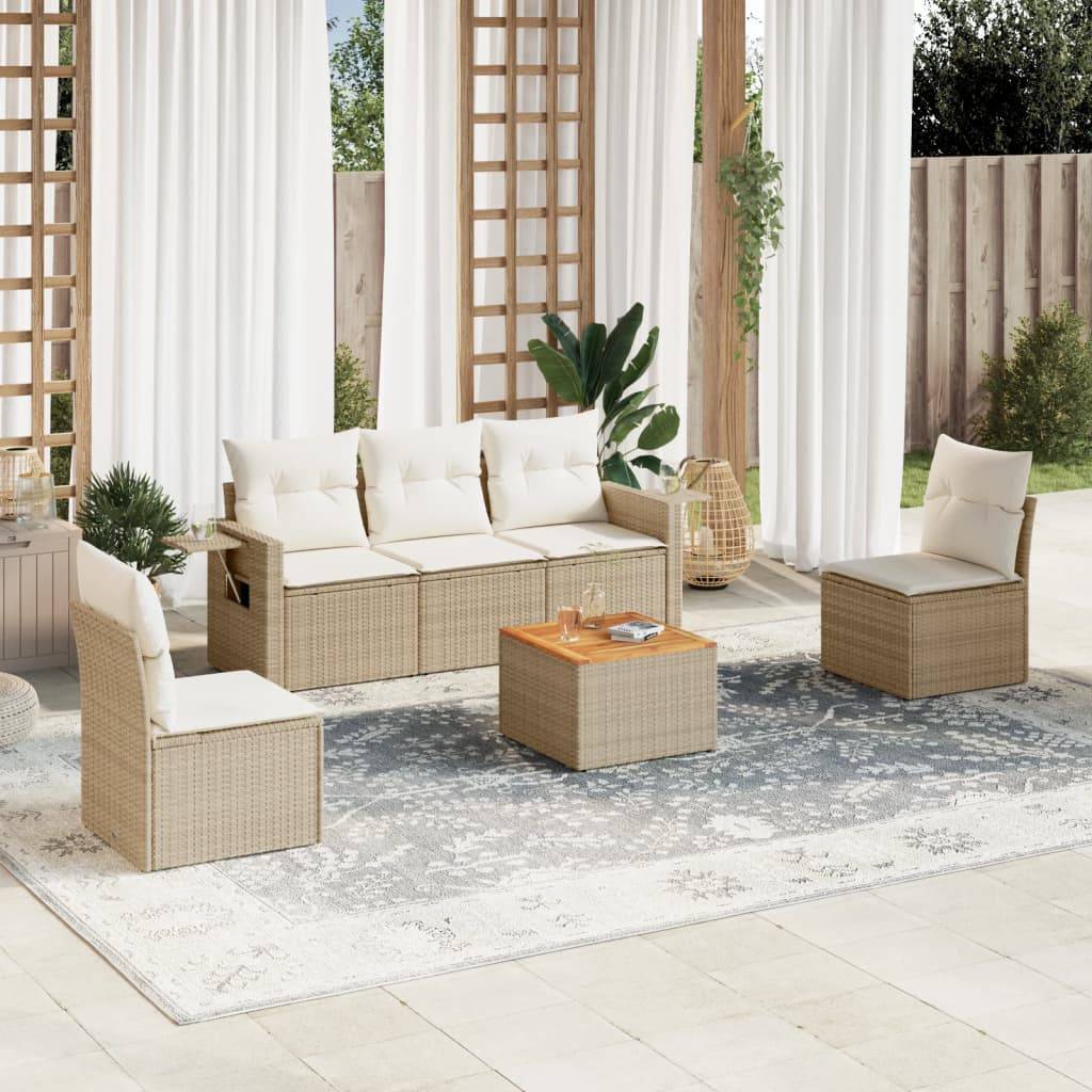 Sofasæt Til Haven 6 Dele Med Hynder Polyrattan - beige og cremefarvet