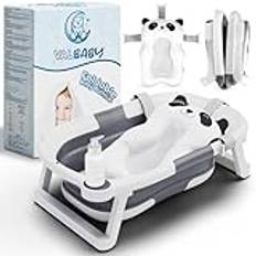 VALBABY Hopfällbart babybadkar med ergonomisk halkfri kudde – bärbar och kompakt lätt att rengöra bad för barn 0–3 år – säkert och mångsidigt babybad