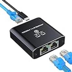 HRSDEIE Ethernet-splitter 1 till 2 ut 1 000 Mbps, hög hastighet RJ45 gigabit nätverkssplitter 2-portars nätverk LAN-omkopplare med typ-C-strömkabel för dator, strömbrytare, hubb, set-top-box, digital