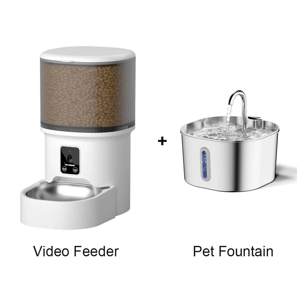Smart WiFi Pet Feeder with Video Camera and Water Fountain - Video and Fountain / L (L)
