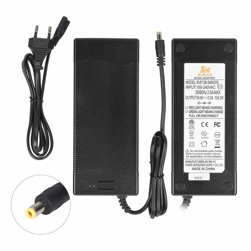54,6V 2,0A Laddare DC2,1 för Kugoo Kukirin G2 Scooter EU-kontakt black
