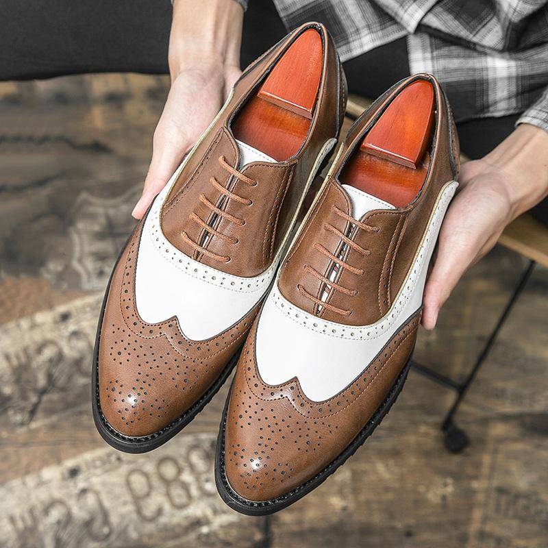 Mode Nya Storbritannien Svart Vit Patchwork Oxford Läderskor Män Klänning Bröllop Bal Hemkomstfest Skodon Sapatos Tenis Masculino cm black