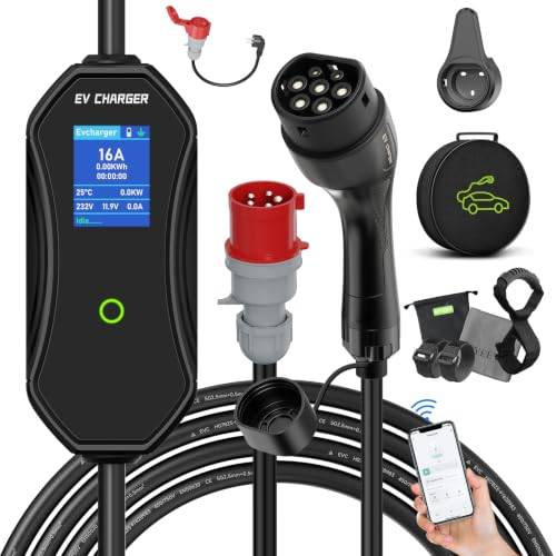 AFYEEV Laddningskabel typ 2 CEE 16A, 11 kW 8–16 A, 7 meter, kompatibel med alla el- och hybridfordon