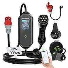 AFYEEV Typ 2 EV-laddare, 11 kW 8–16 A 3 fas, EV laddare typ 2, elektrisk billaddningskabel med ficka, 7 m