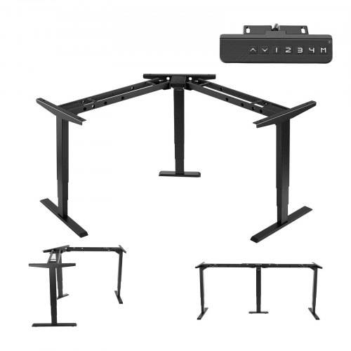 VEVOR Standing Desk Frame Triple Motor, Electric 3 Leg Corner Table Legs, Adjustable Height 60-125 cm, 4 Memory Height Settings Stand Up Sit to Stand Desk Leg Riser for Office Home Worksation,Black