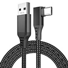 VR Länkkabel USB till USB-C för Meta Quest 3 / Quest 2 / Pro/Pico 4 och PC/Steam VR från MMOBIEL - 90 Graders Typ-C Kabel med Nylonflätning för VR-headset och Spel - 3 m - Svart