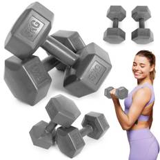 Hex hantlar set 2x5 kg, träningsvikter, konditionsbelastning, grå, ModernHome