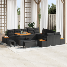 vidaXL 13 Stk Have Sofa Sæt med Pudser Sort Polyrattan Akacietræ