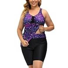 Hanna Nikole Plus Size Badkläder för Kvinnor 2 delar Racerback Atletisk Pojkshorts Tankini Set Rashguard, Lila stjärna, 20 Plus