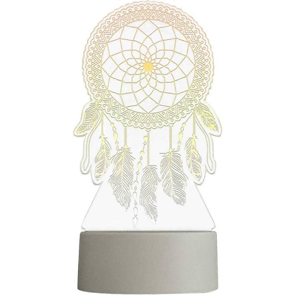 3D Fjäderformad Nattlampa, Lampa Vit Varm 3D Sovrumspresent USB Akryldekor LED Nattlampa Des