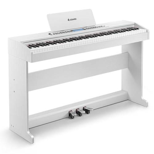 Donner DDP-95 Digitalpiano mit 88 gewichteten Tasten für Anfänger, kabellose Verbindung, Aufnahmefunktion, 11 * 5 cm LCD, 610 Klangfarben, 600 Rhythmen, 110 Demos, 3 Lernmodi, Standardgröße, Weiß