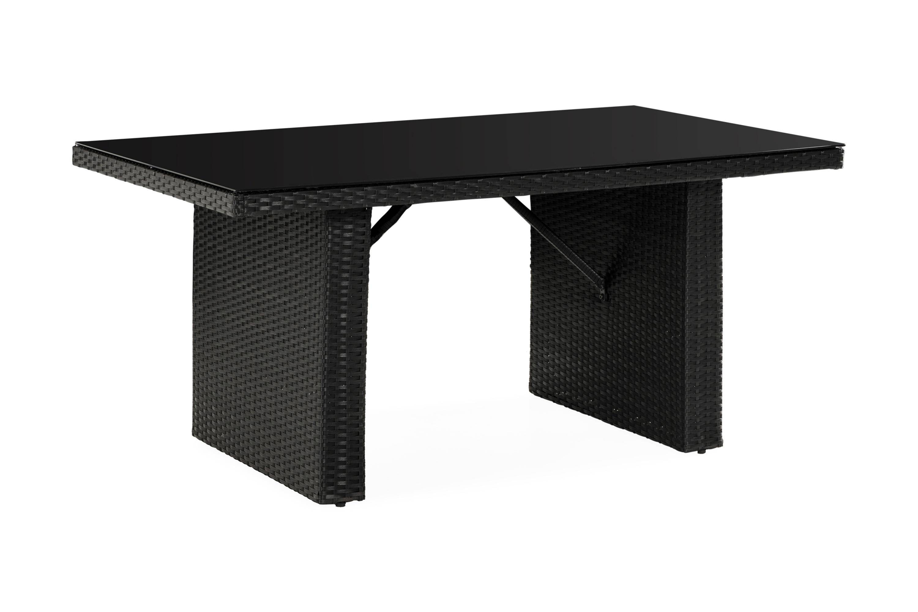 Comfort Garden James Utebord 85x145 cm – Matbord utomhus i konstrotting med bordsskiva i Glas - Svart Matbord ute