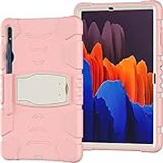 Fodral till Samsung Galaxy Tab S7 FE/S8 Plus/S7 Plus 12,4 tum, hybrid stöttåligt robust skyddsfodral Tab S8 Plus/S7 FE 5G fodral 30 cm med pennhållare ställ silikonskydd (rosa)